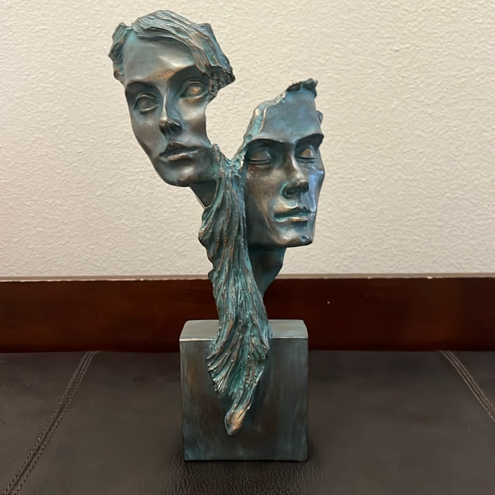 Hand Painted Sculpture Eyes Wide Open vs Eyes Closed Shut Signed by Artist